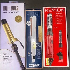 Hot Tools Curling Iron, Conair Flat Iron Set and Revlon Hot Air Kit